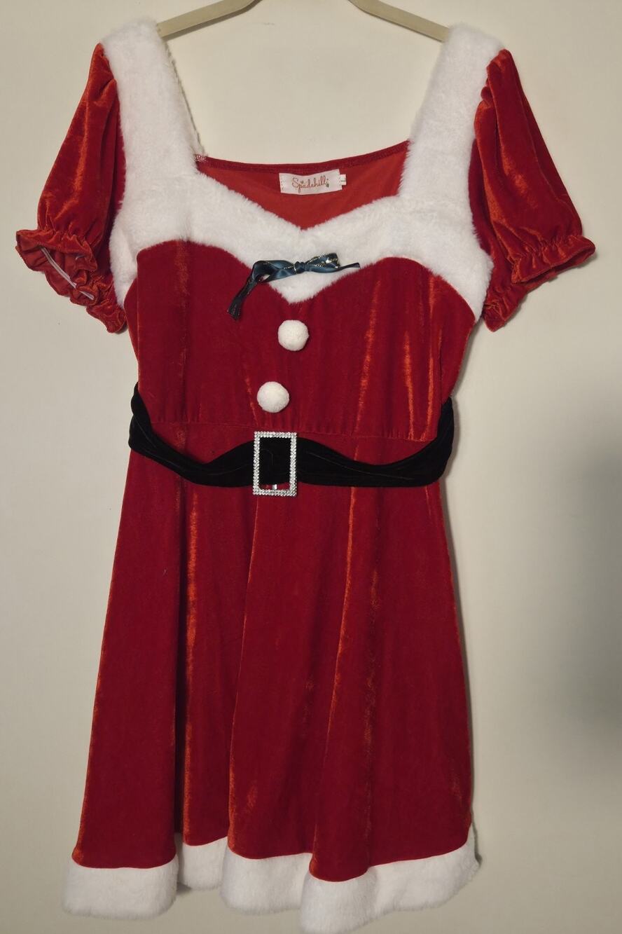 Spadehill Christmas Dress Mrs Clause Costume Red Size L Short Puff Sleeve Mini